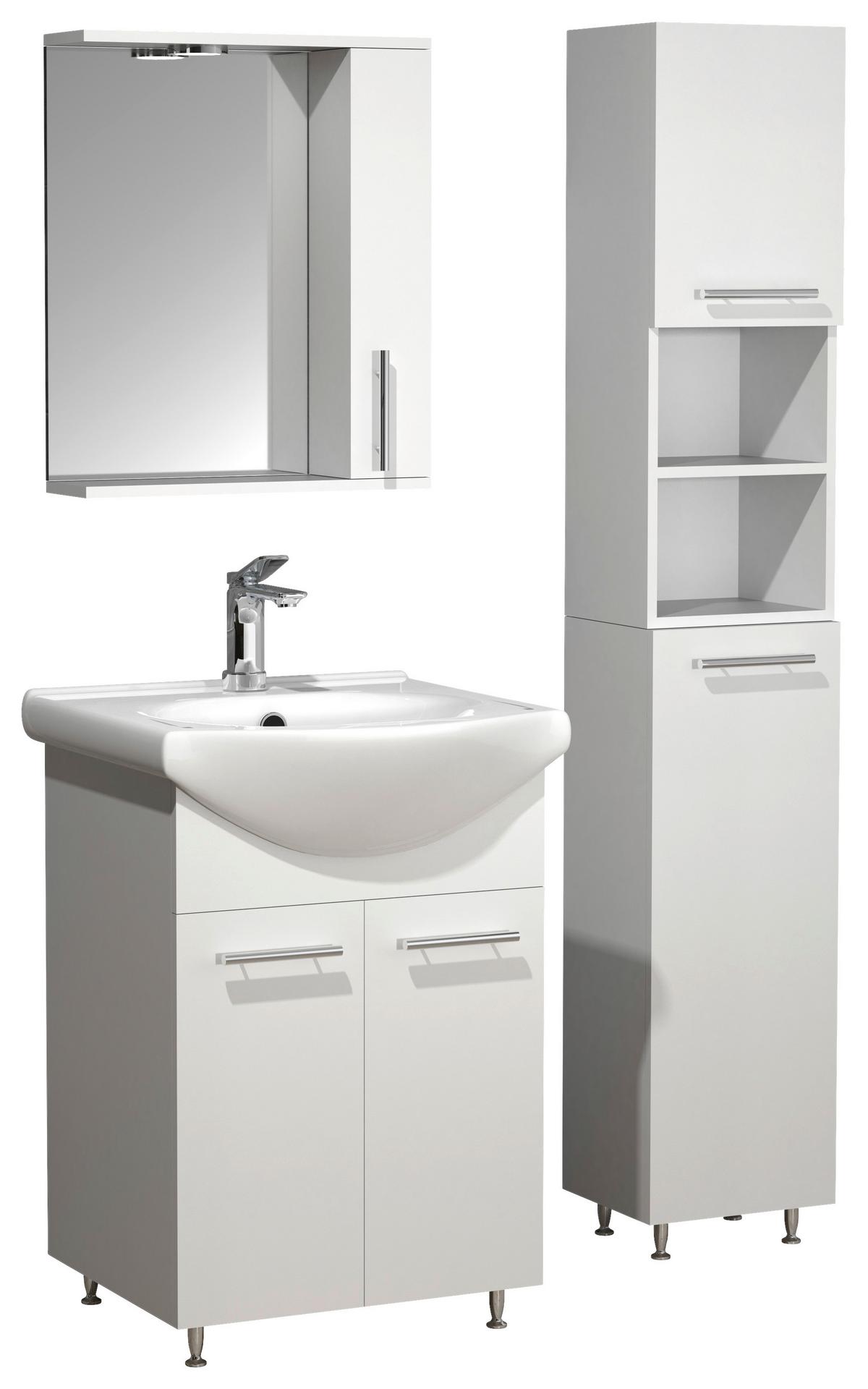 Badmöbel-Set 4-Tlg. Lisalo M B: 80 cm Weiß Dekor - Silberfarben/Weiß, MODERN, Glas/Keramik (80cm) - MID.YOU