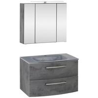 Badmöbel-Set 3-Tlg. inkl. LED Stockholm 80cm Grau - Dunkelgrau/Grau, KONVENTIONELL, Glas/Holzwerkstoff (80cm) - Held