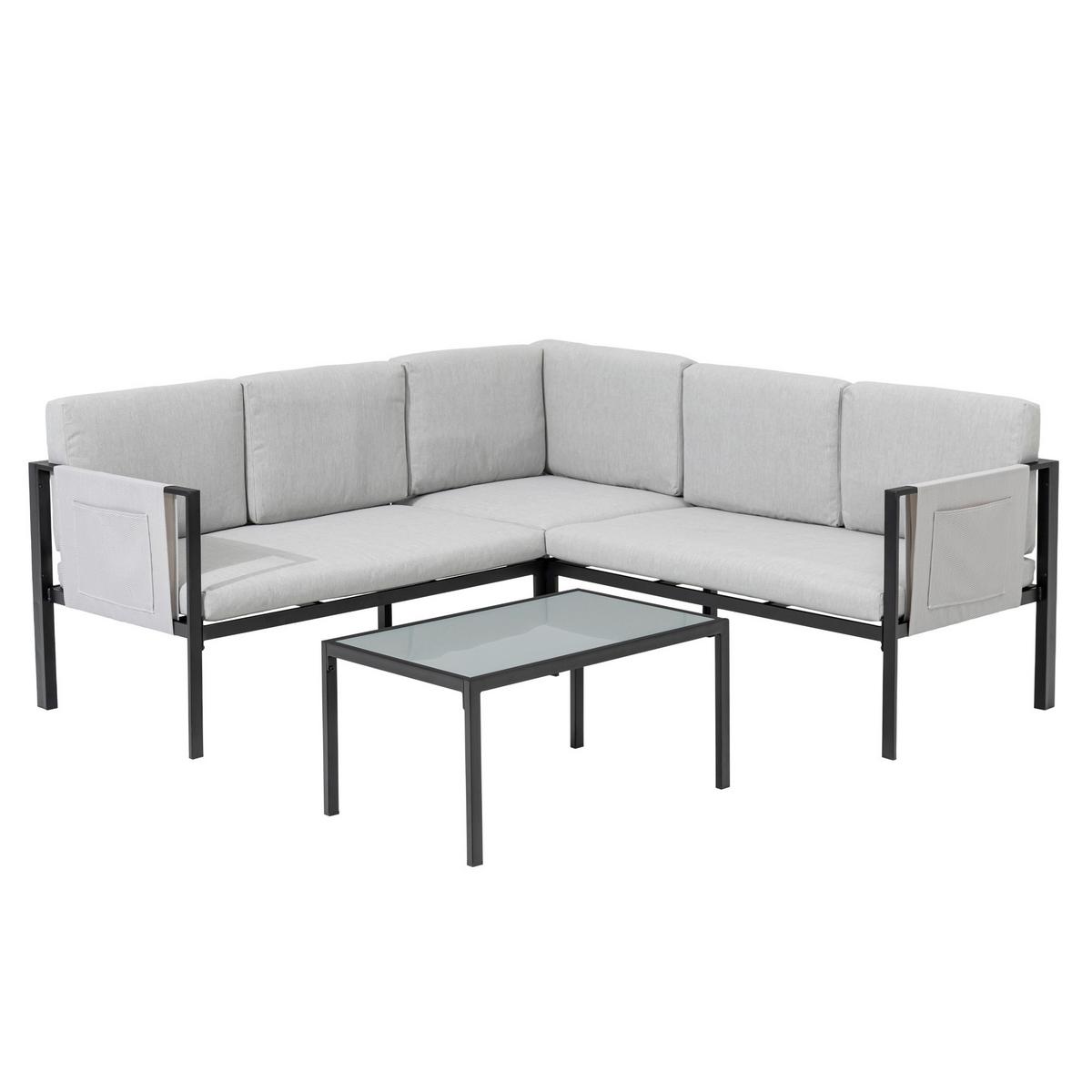 Loungegarnitur Kos - Anthrazit/Grau, MODERN, Textil/Metall - Gardenson