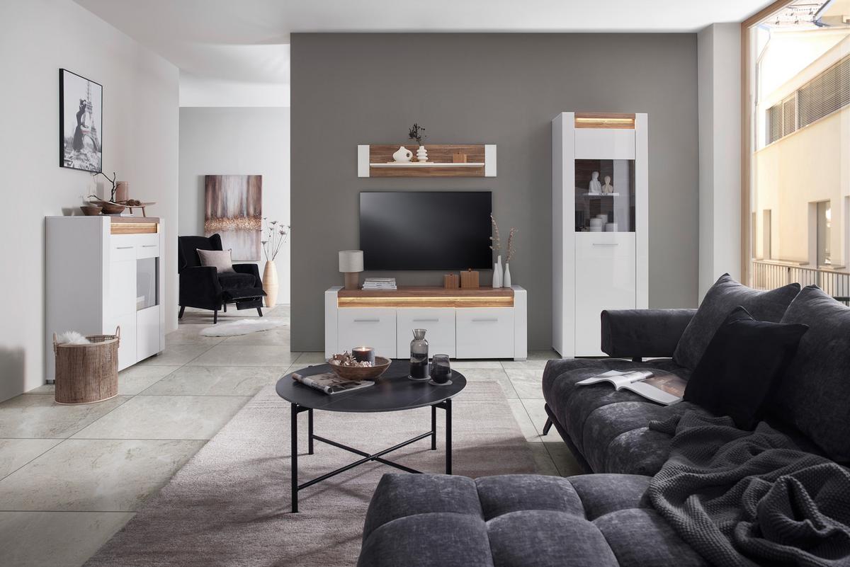 VITRÍNA LEONARDO - bílá/barvy dubu, Moderní, kov/kompozitní dřevo (70/201/40cm) - Mömax