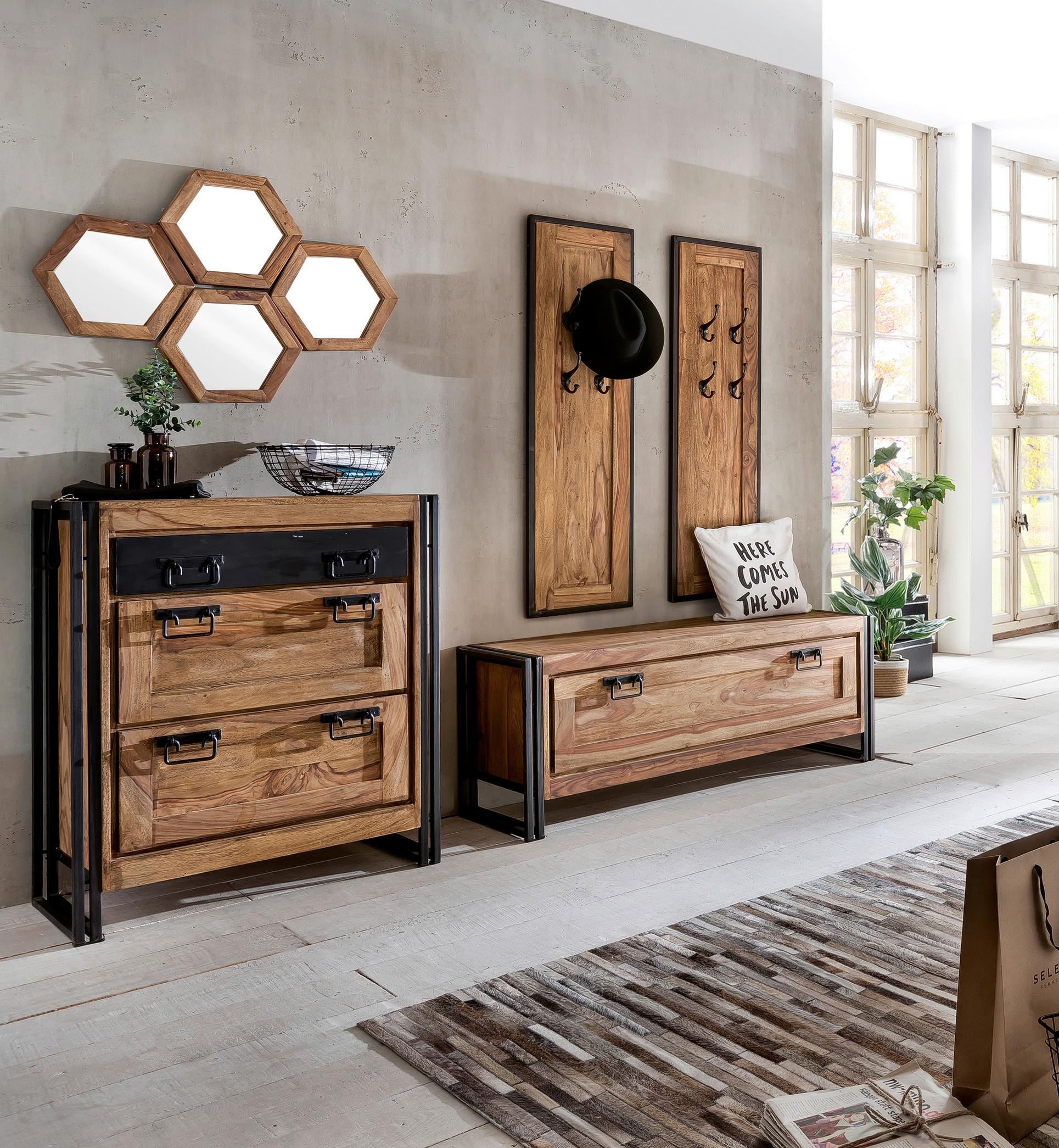 Garderobe Dielen Naturfarben/Schwarz B: 210cm - Schwarz/Naturfarben, Design, Holz/Metall (210/160/40cm) - MID.YOU