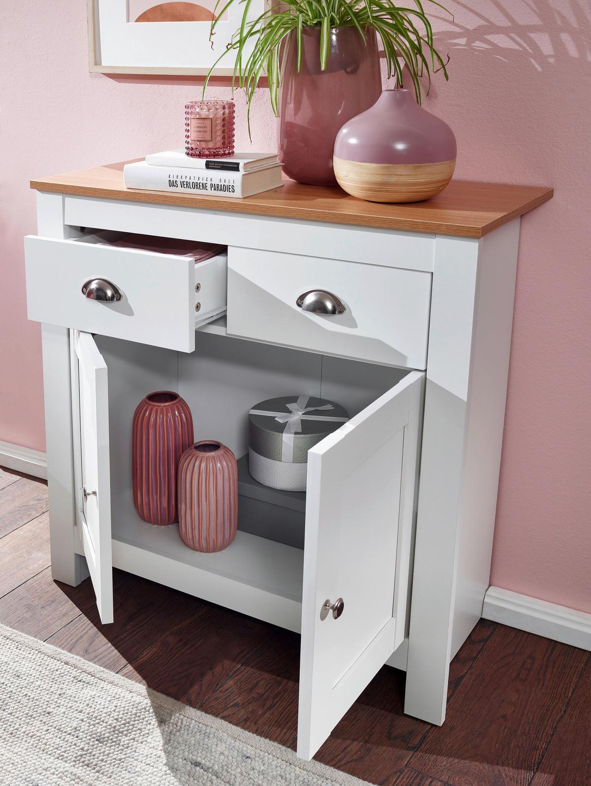 Komoda BIELA - hnedá/biela, Modern, kov/kompozitné drevo (79/81/34,5cm) - MID.YOU