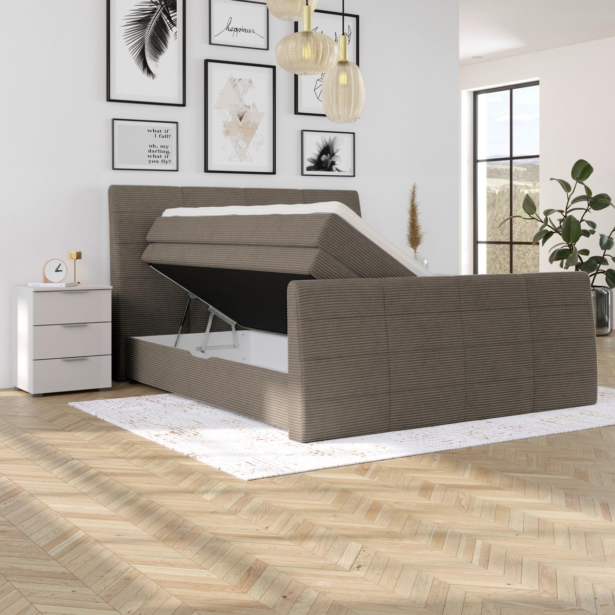 Boxspringbett Libra - Dunkelbraun/Schwarz, KONVENTIONELL, Textil (160/200cm)