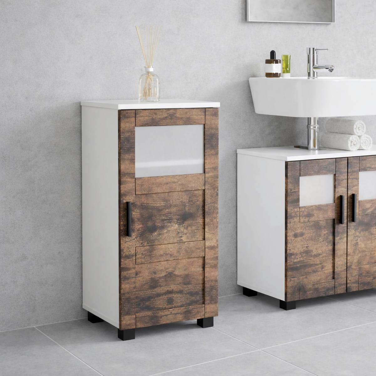 Midischrank Nilari Weiß/Eichefarben B: 38cm - Eichefarben/Weiß, Trend, Glas/Holzwerkstoff (38/70/28cm) - MID.YOU