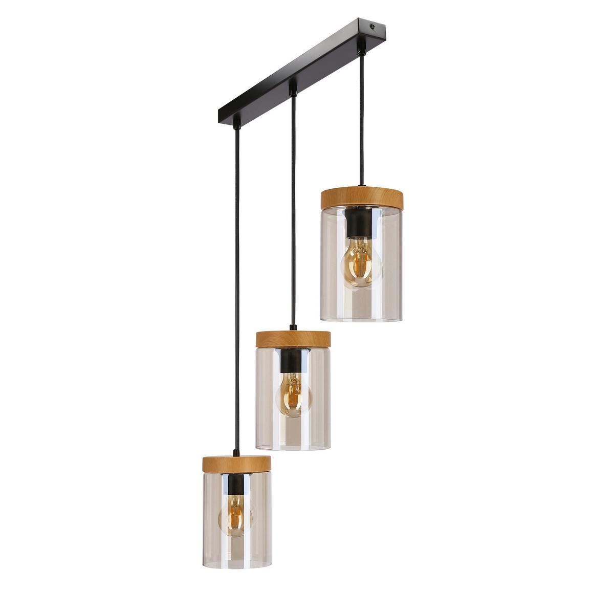 Pendelleuchte 33-22004 Wels - Eichefarben/Schwarz, KONVENTIONELL, Glas/Metall (52/12/100cm)