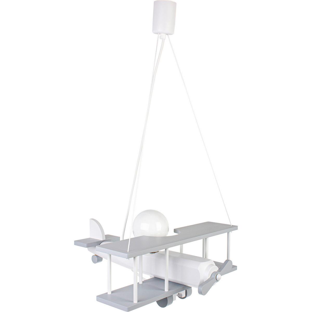 Kinderhängeleuchte Flugzeug H: 75 cm 1-Flammig - Weiß/Grau, KONVENTIONELL, Holz (42/45/75cm)