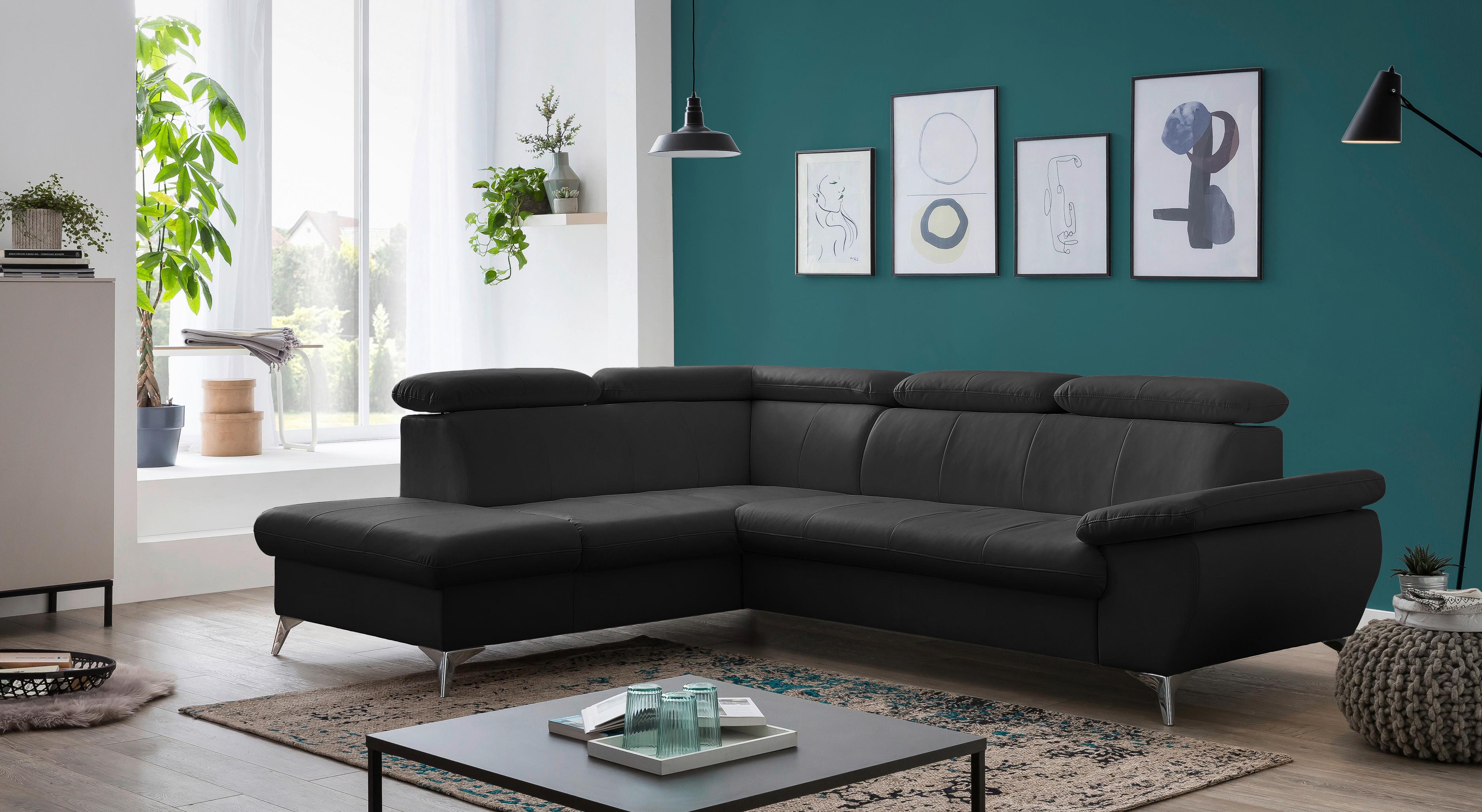 Ecksofa mit Schlaffunktion und Bettkasten Gisele Schwarz - Chromfarben/Schwarz, KONVENTIONELL, Textil (209/256cm) - Livetastic