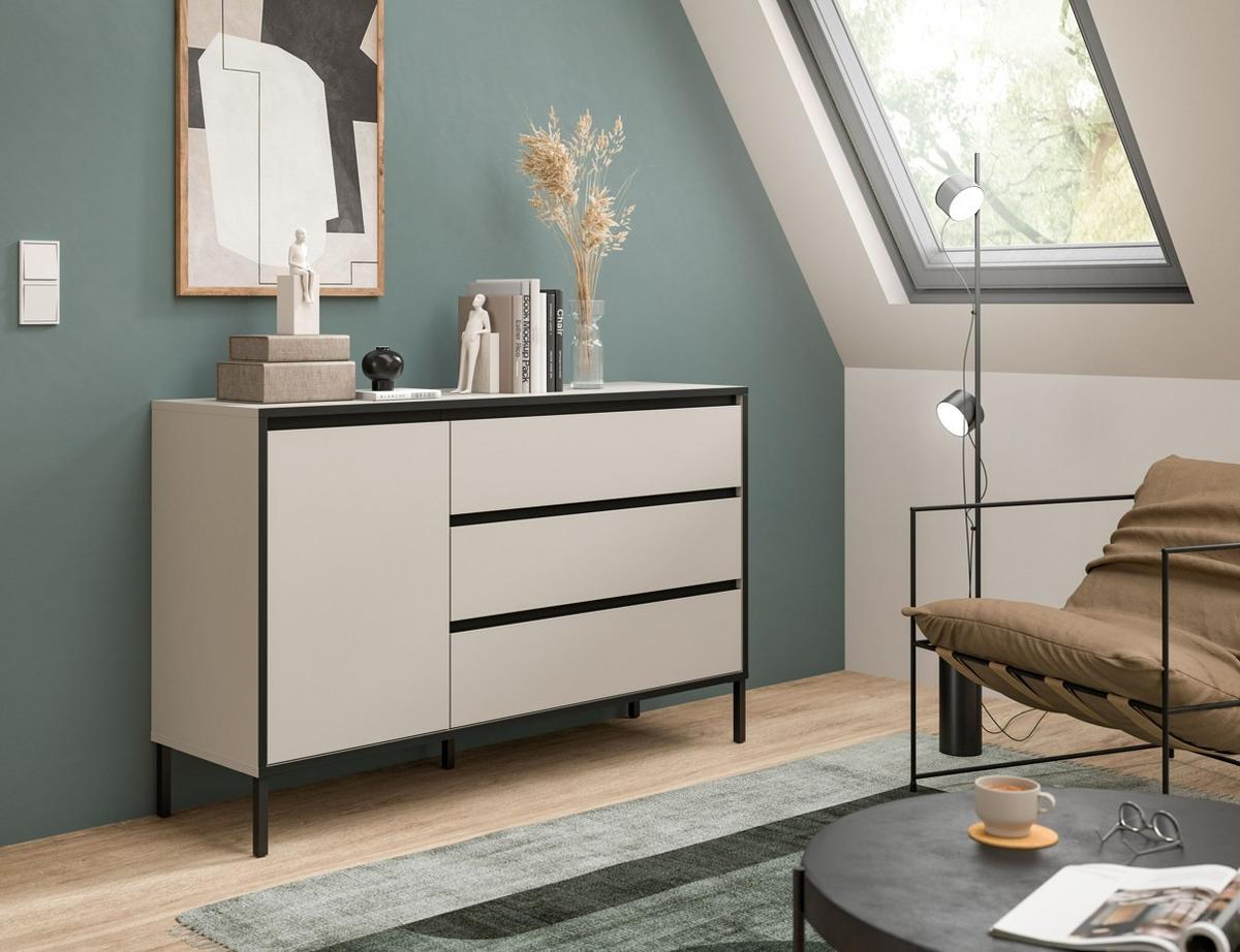 Sideboard Tron Kaschmir B: 136 Cm - Kaschmir/Schwarz, Design, Holzwerkstoff (136/83/38cm) - Livetastic