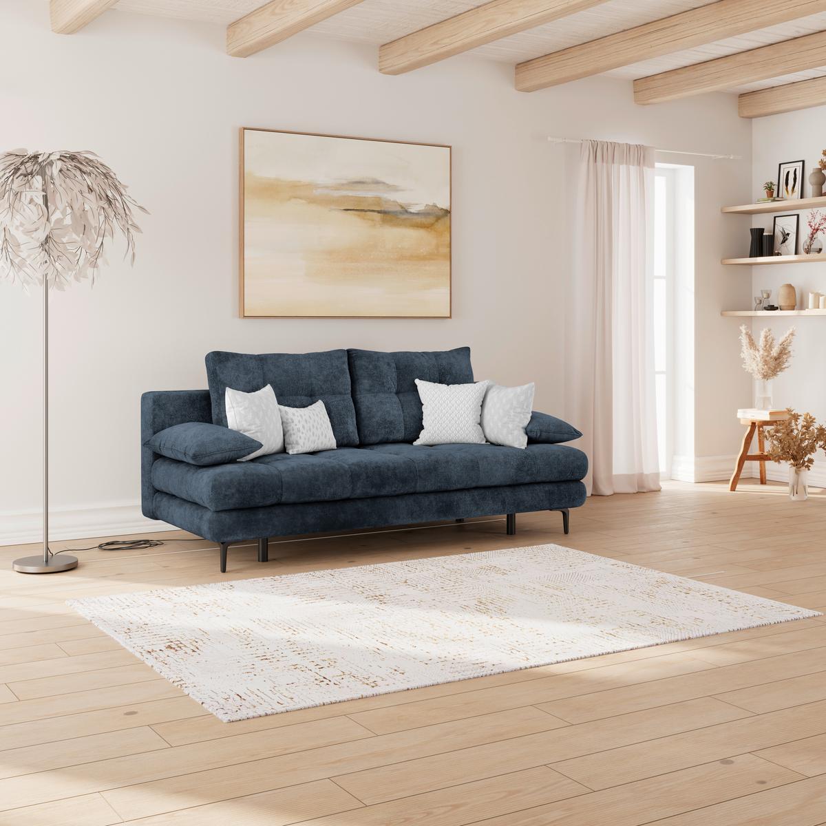 Schlafsofa Perla Dunkelblau B: 203 cm - Schwarz/Dunkelblau, KONVENTIONELL, Textil (203/94/96cm)