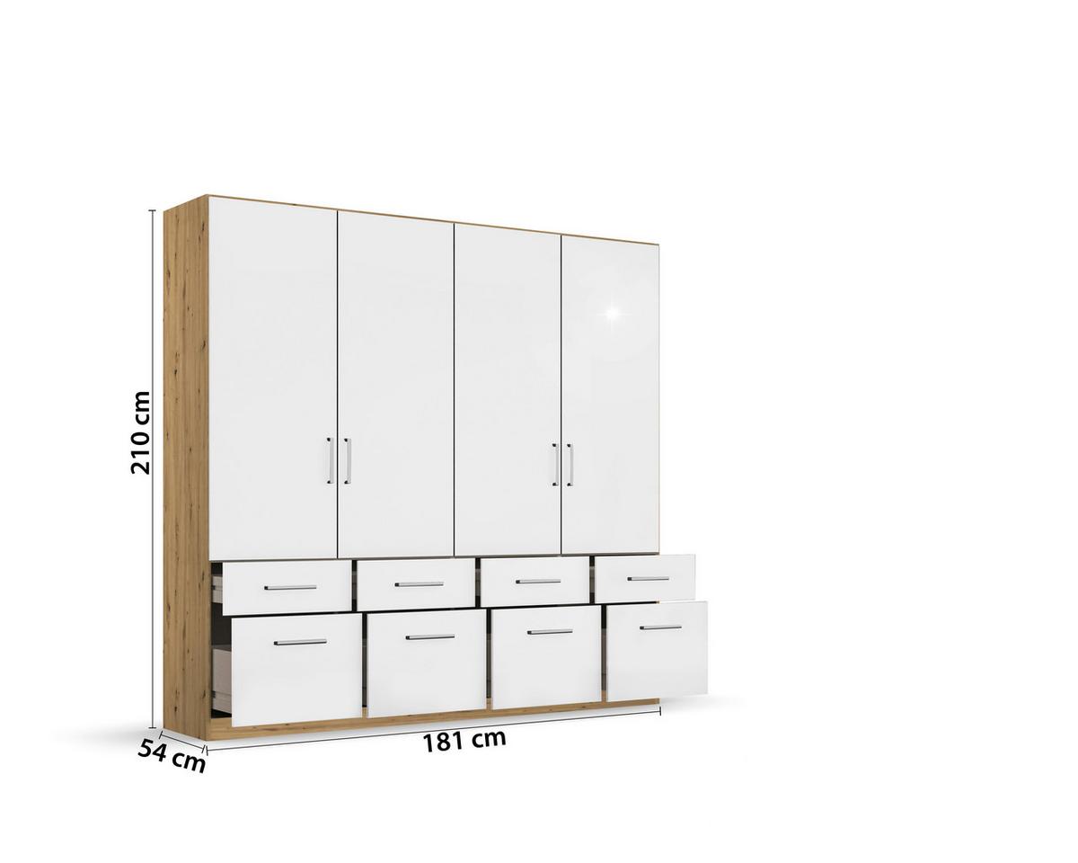Drehtürenschrank 181 cm Berlin Weiß/Eiche Dekor - Weiß Hochglanz/Eiche Artisan, MODERN, Holzwerkstoff (181/197/54cm) - Rauch Möbel
