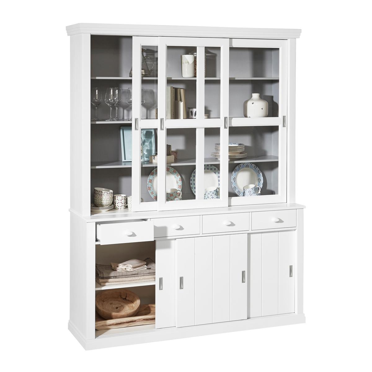 Vitrine Lagos Weiß B: 166 cm - Weiß, Design, Glas/Holz (166/214/48cm) - Livetastic