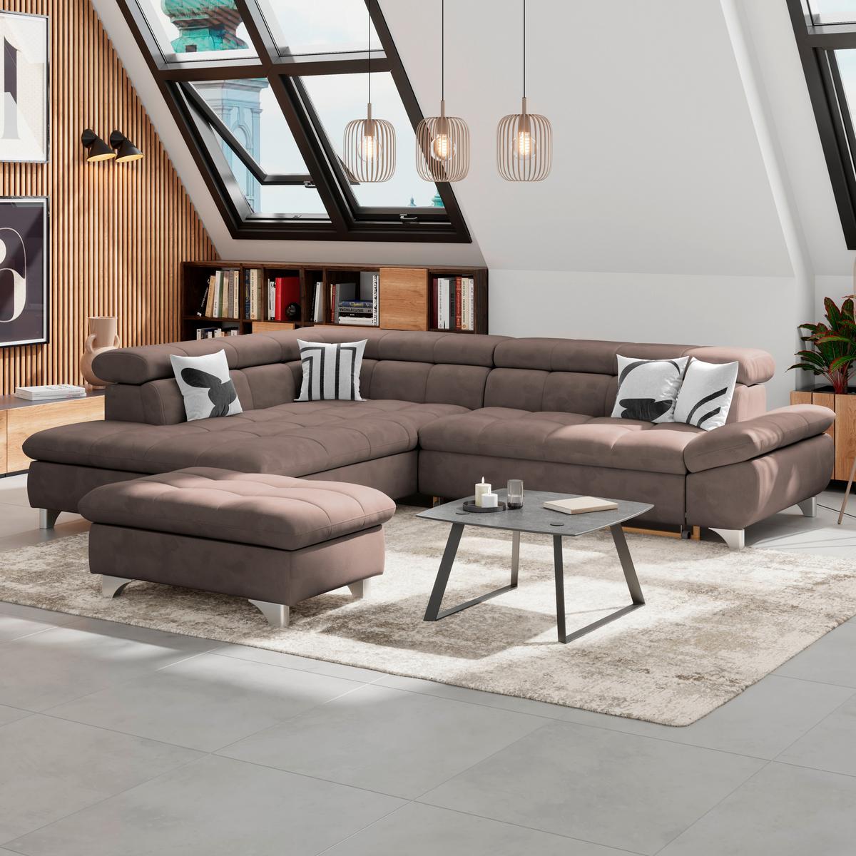 Ecksofa Gemini Dunkelbraun, B: 234cm - Chromfarben/Dunkelbraun, KONVENTIONELL, Textil (234/312cm)
