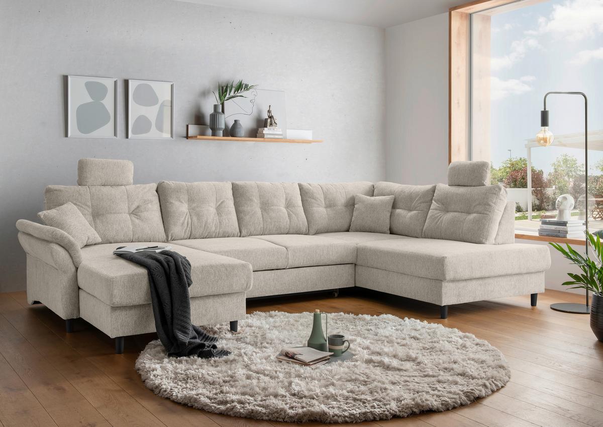 Wohnlandschaft Brizzini Beige U: 176x338x206 cm - Beige/Schwarz, MODERN, Textil (176/338/206cm) - Livetastic