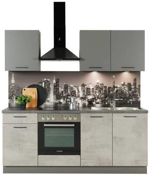 Küchenzeile Base mit Geräten 205 cm Beton/Anthrazit Modern - Design, Holzwerkstoff (205cm) - Express-Kuechen