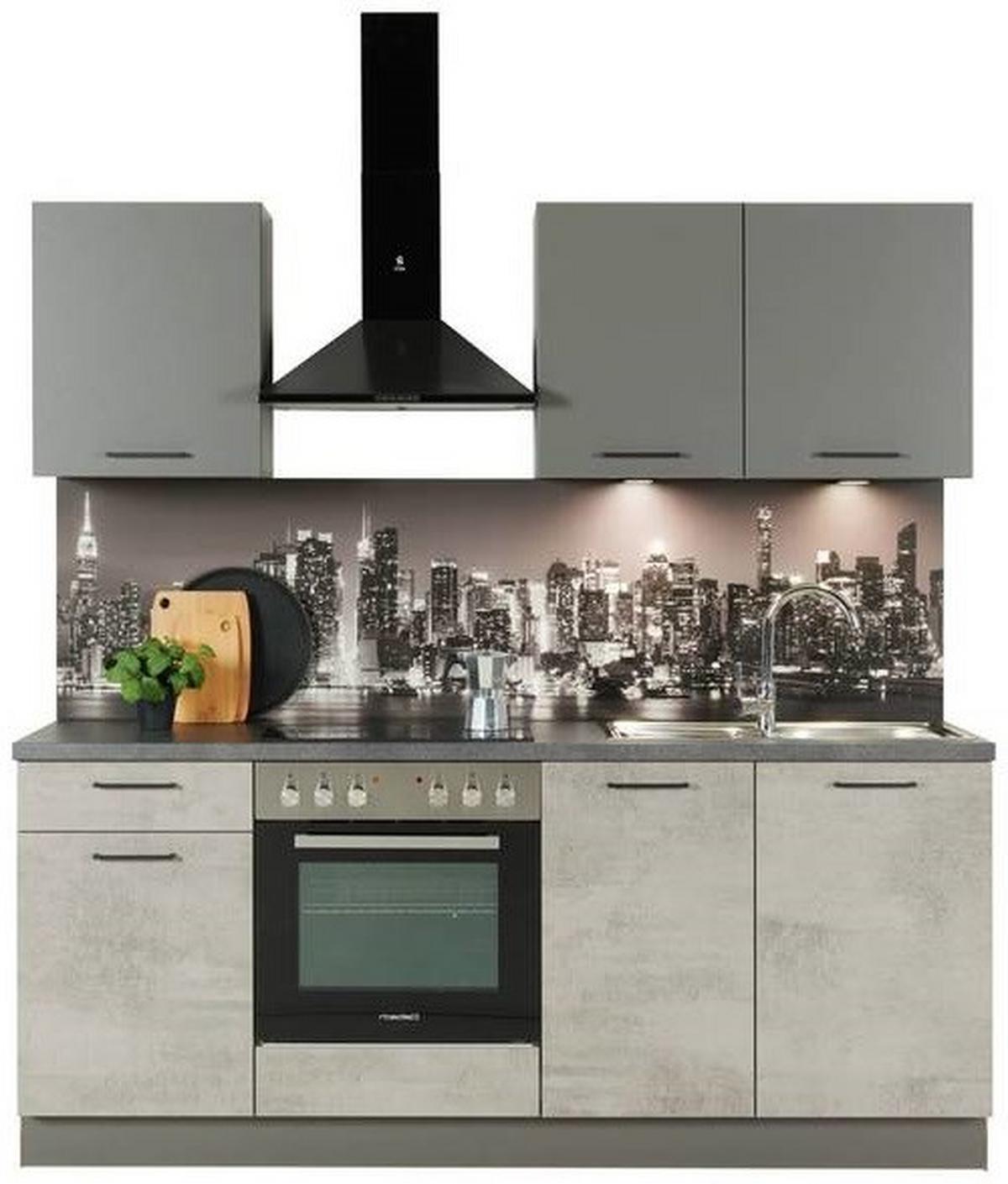 Küchenzeile Base/win Mit Geräte 205 Cm Beton Hell/anthrazit - Design, Holzwerkstoff (205cm) - Express