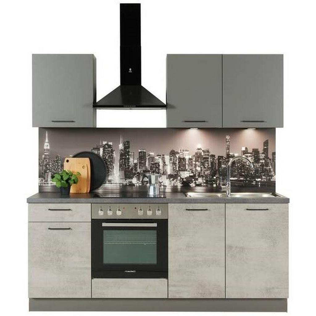 Küchenzeile Base/win M. Geräte 205 Cm Beton Hell/anthrazit