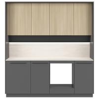 Kuchynská linka, š.210 cm, vr.pasparty a dekorač.obkladu - čierna/sivá, Basics, kompozitné drevo/plast (210cm) - Visiona