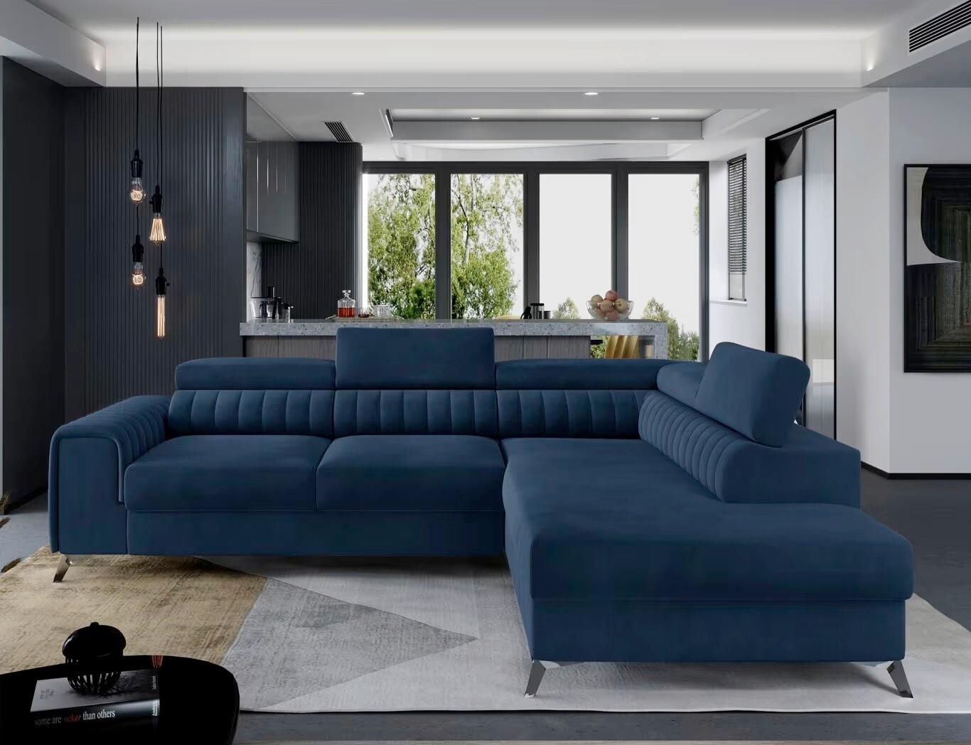 Ecksofa Laurene Blau S: 278x205 cm - Blau/Silberfarben, Design, Textil (278/205cm) - MID.YOU