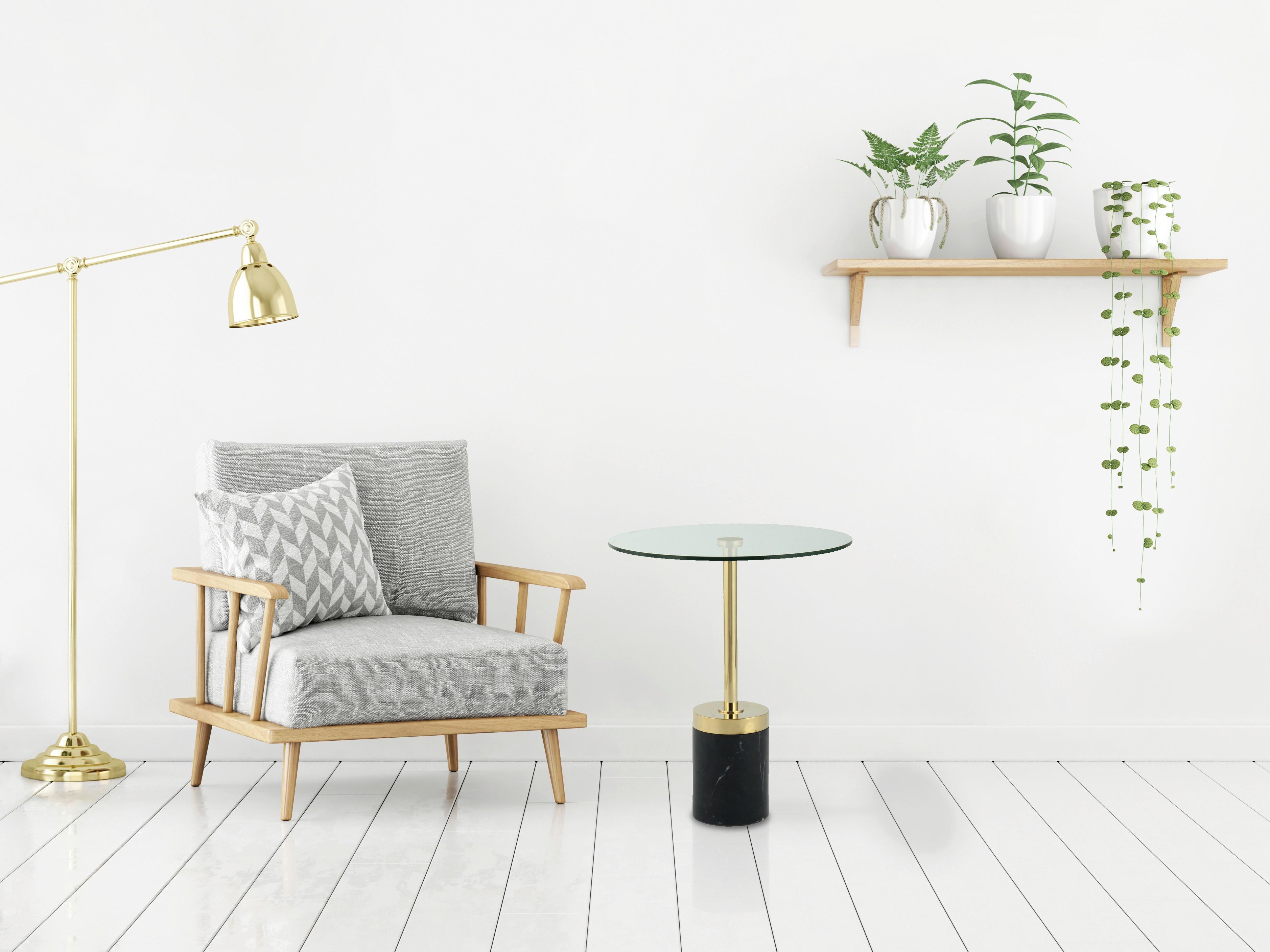 Beistelltisch Lana 125 Goldfarben/Schwarz B: 53 cm - Goldfarben/Schwarz, Design, Glas/Stein (46/46/53cm) - Kayoom