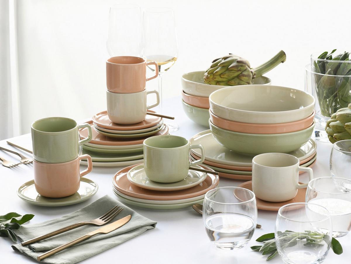 Kombiservice 30-Teilig. Porzellan, multicolor - Salbeigrün/Creme, Basics, Keramik - Creatable
