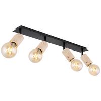 Strahler 54032-4 4-Flammig verstellbar L: 80 cm - Schwarz/Naturfarben, Basics, Holz/Metall (80/10/18cm) - Globo