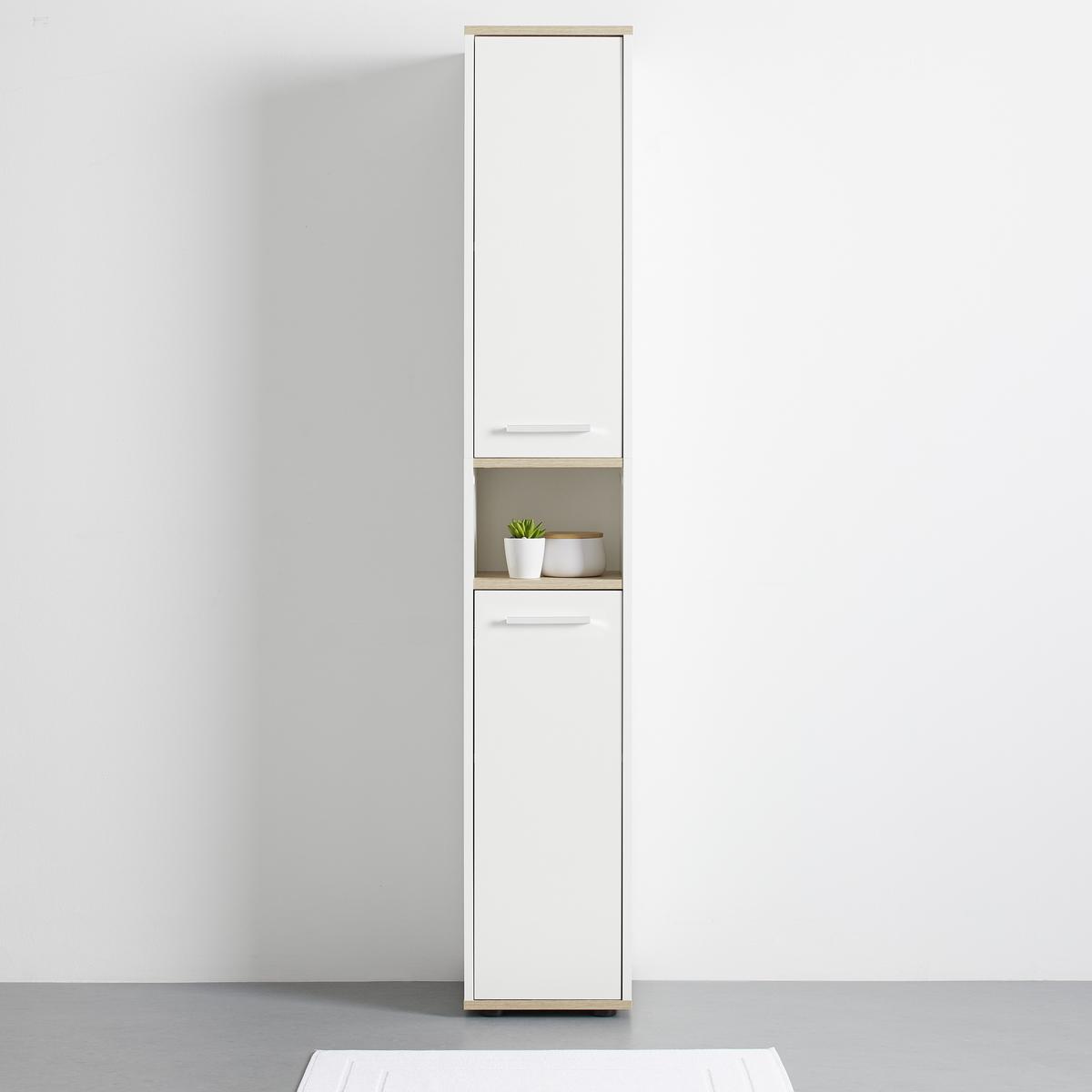 Hochschrank mit Offenem Fach Yasmin B:30cm Weiß/Eiche Dekor - Eichefarben/Schwarz, Basics, Holzwerkstoff (30/175/28,3cm) - MID.YOU