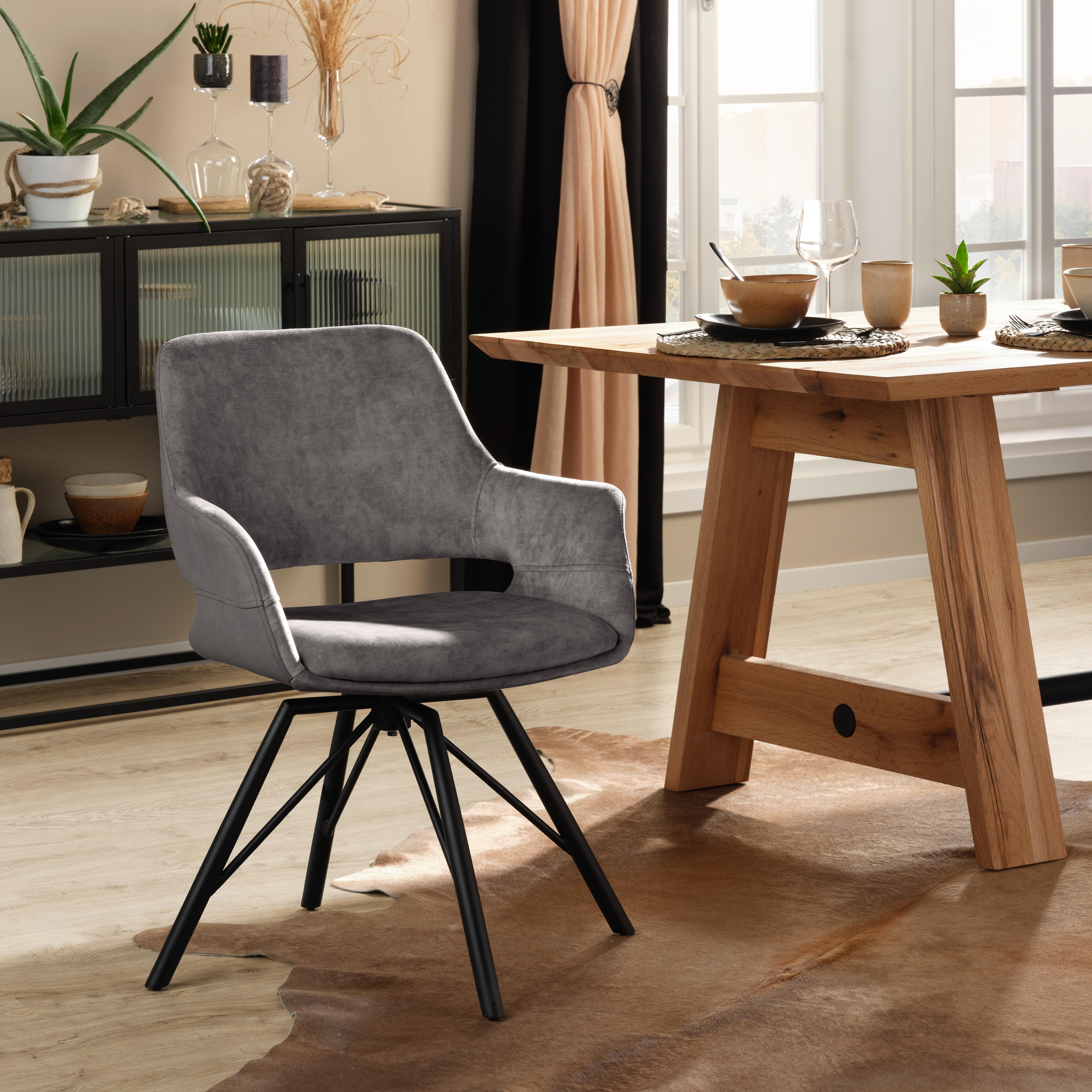 ŽIDLE S PODRUČKAMI ADRIANA - šedá/černá, Moderní, kov/dřevo (61/85/62,5cm) - Premium Living