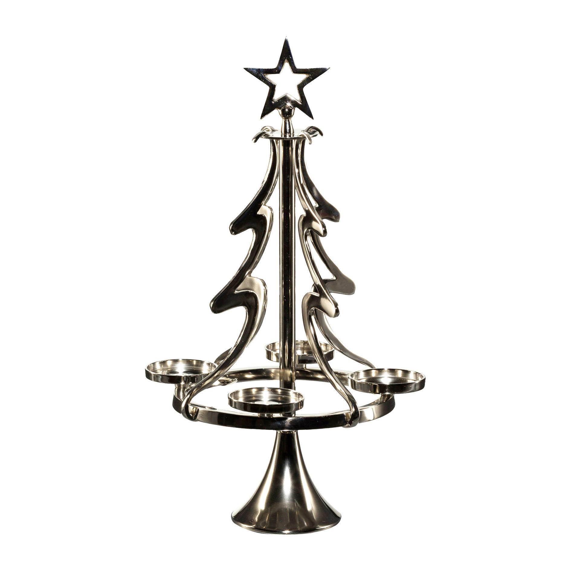 Teelichthalter Aluminium Silberfarben f. 3 Teelichter - Silberfarben, Trend, Metall (27/55cm)