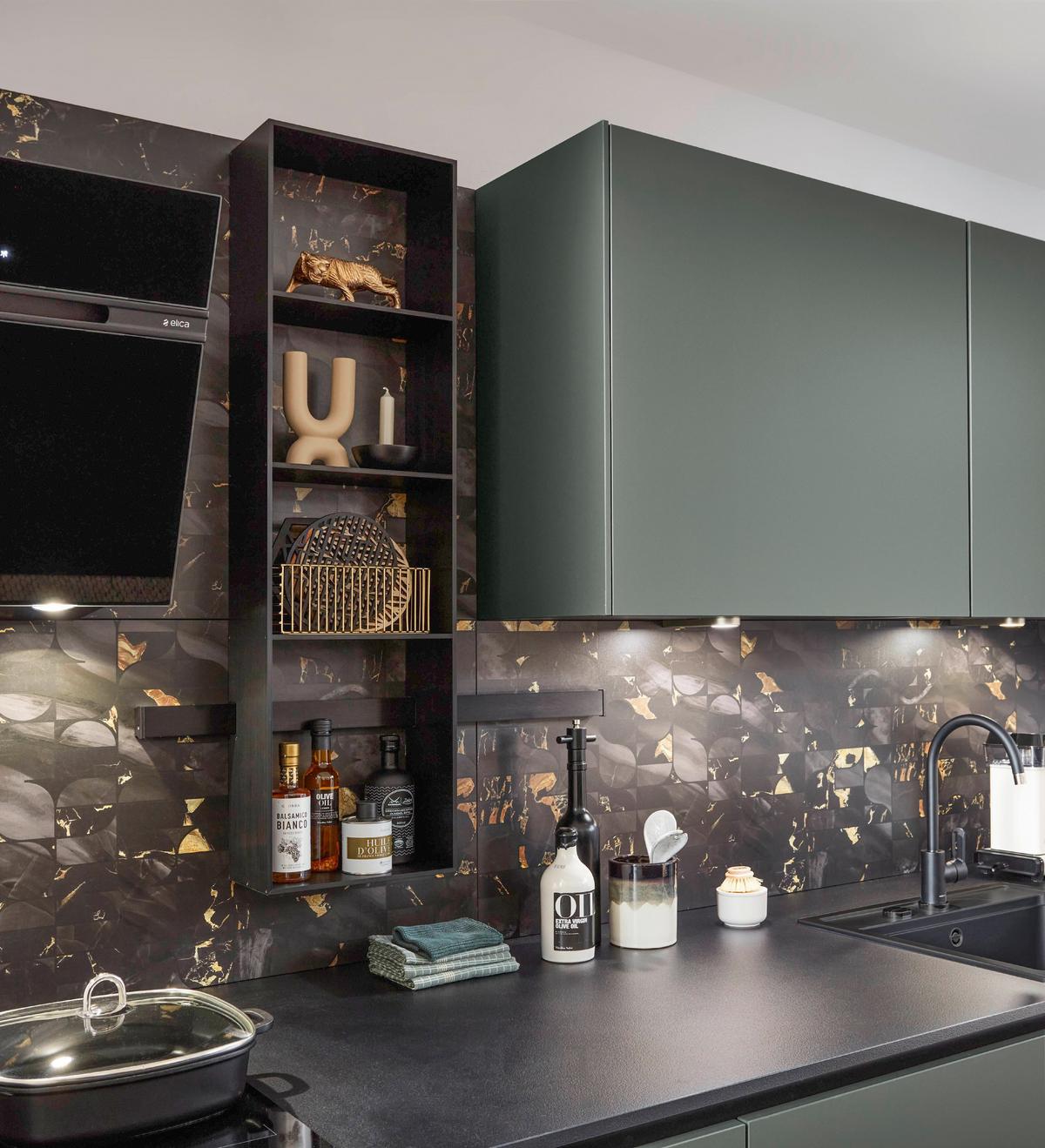 Küchenzeile Eastbourne ohne Geräte B: 290 cm Mineralgrün - Basics, Holzwerkstoff (290cm) - Vertico
