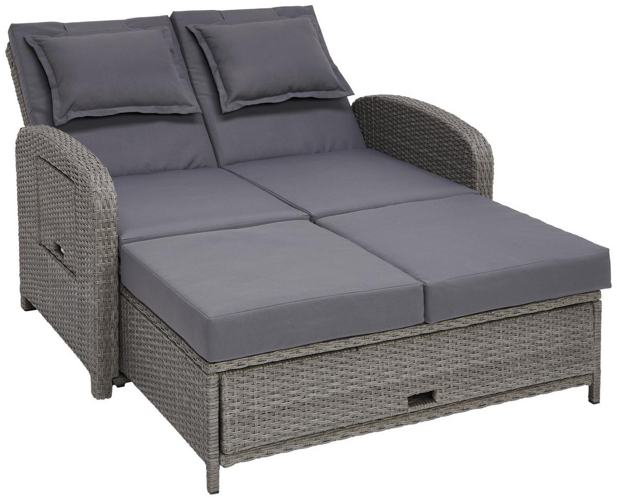 Loungesofa Havanna Kunststoffgeflecht mit Kissen - Braun/Grau, MODERN, Kunststoff/Textil (126/110/95/30,5/82/64cm) - Beldano