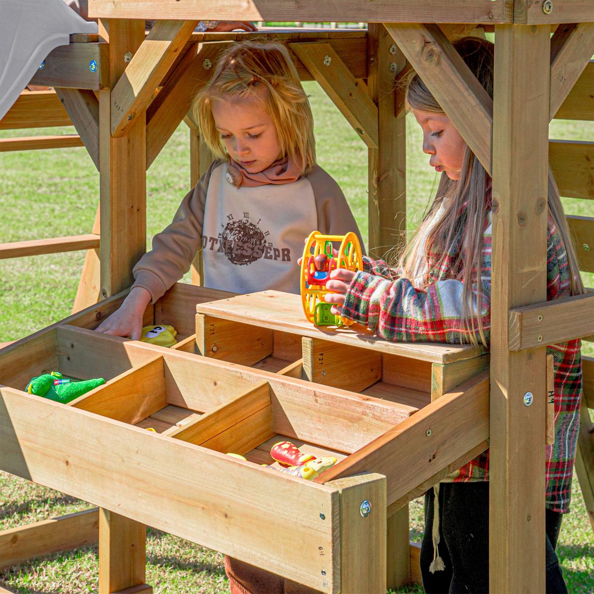 Spielturm mit Rutsche Weiss - Anthrazit/Braun, Basics, Holz/Kunststoff (482/500/338cm) - Ambia Garden