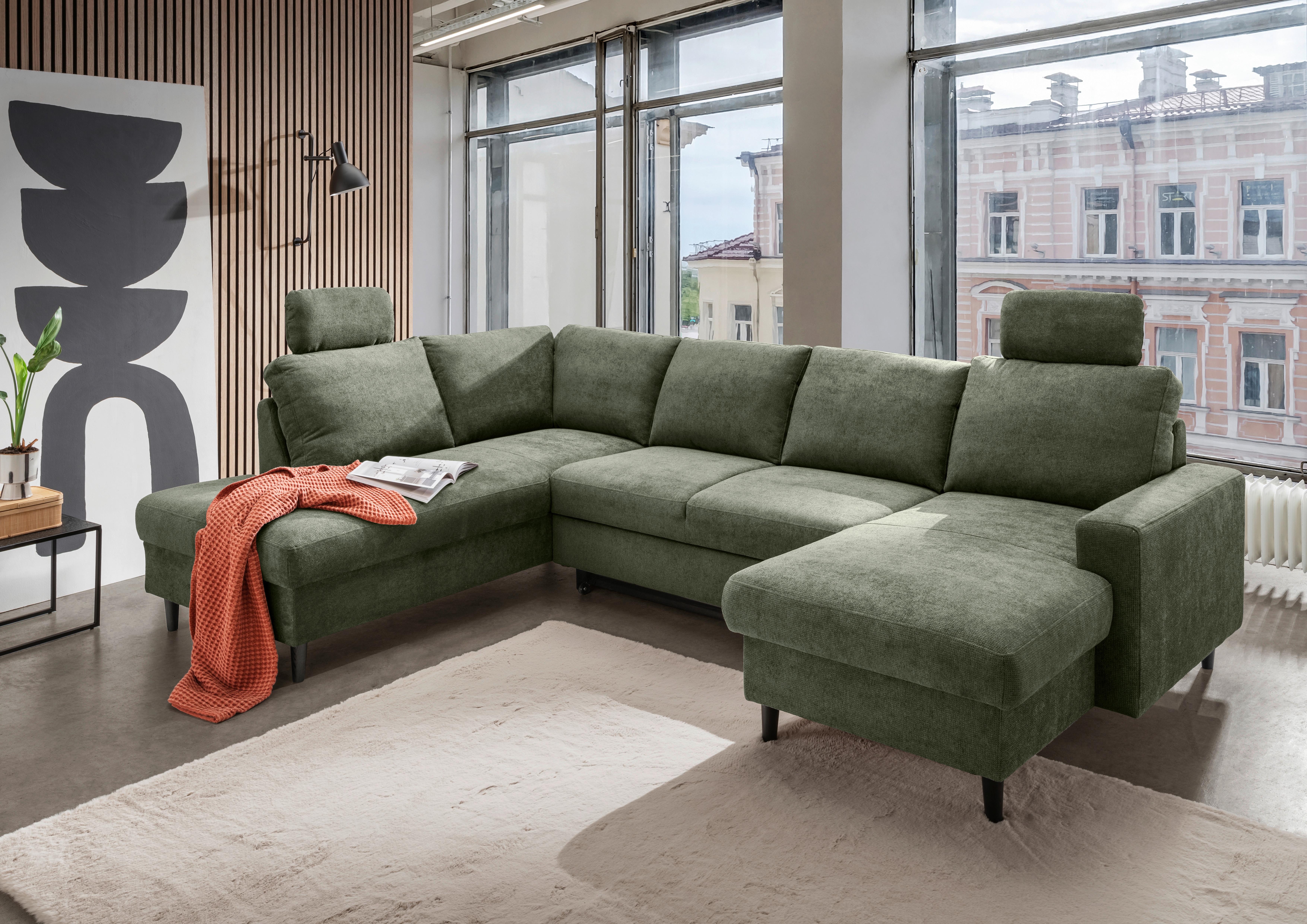 Wohnlandschaft Passione Dunkelgrün U: 200x305x153 Cm - Dunkelgrün/Schwarz, MODERN, Textil (200/305/153cm) - Livetastic