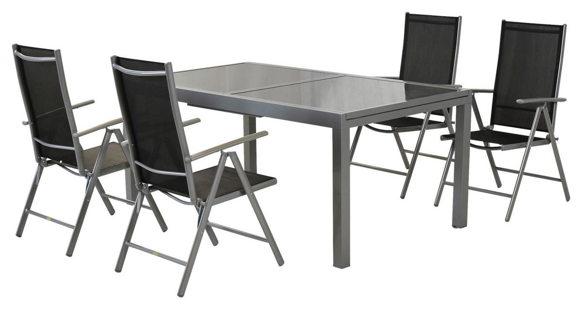 Gartenmöbel Set 5-Tlg. Amalfi aus Metall/Textil - Silberfarben/Schwarz, MODERN, Textil/Metall - Gardenson