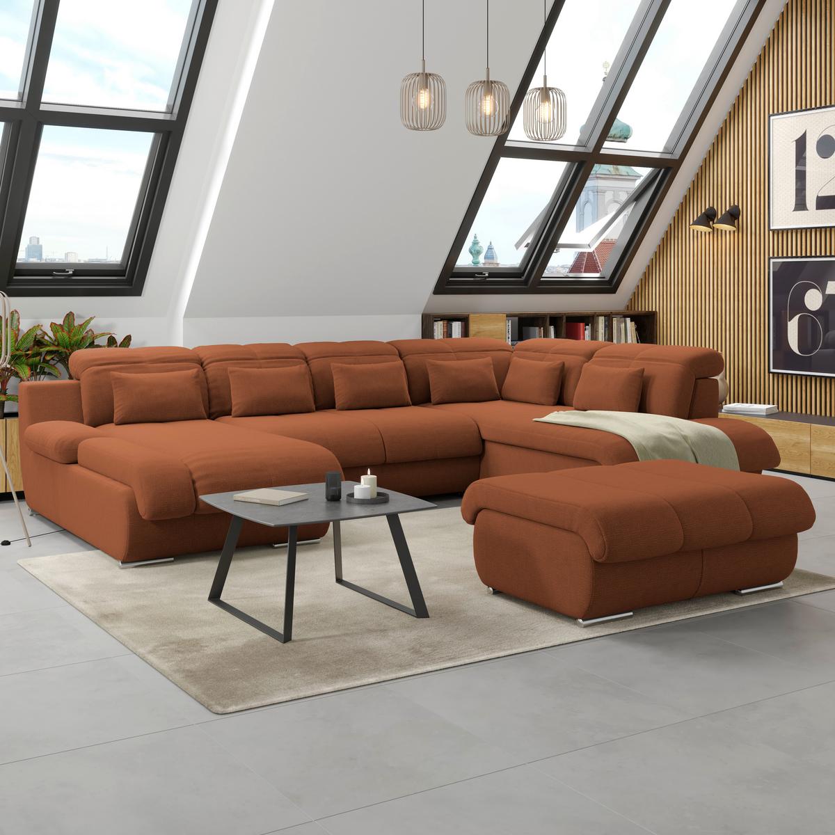 Wohnlandschaft Multi mit Schlaffunktion Terracotta - Chromfarben/Terracotta, MODERN, Textil (228/345/184cm) - Luca Bessoni