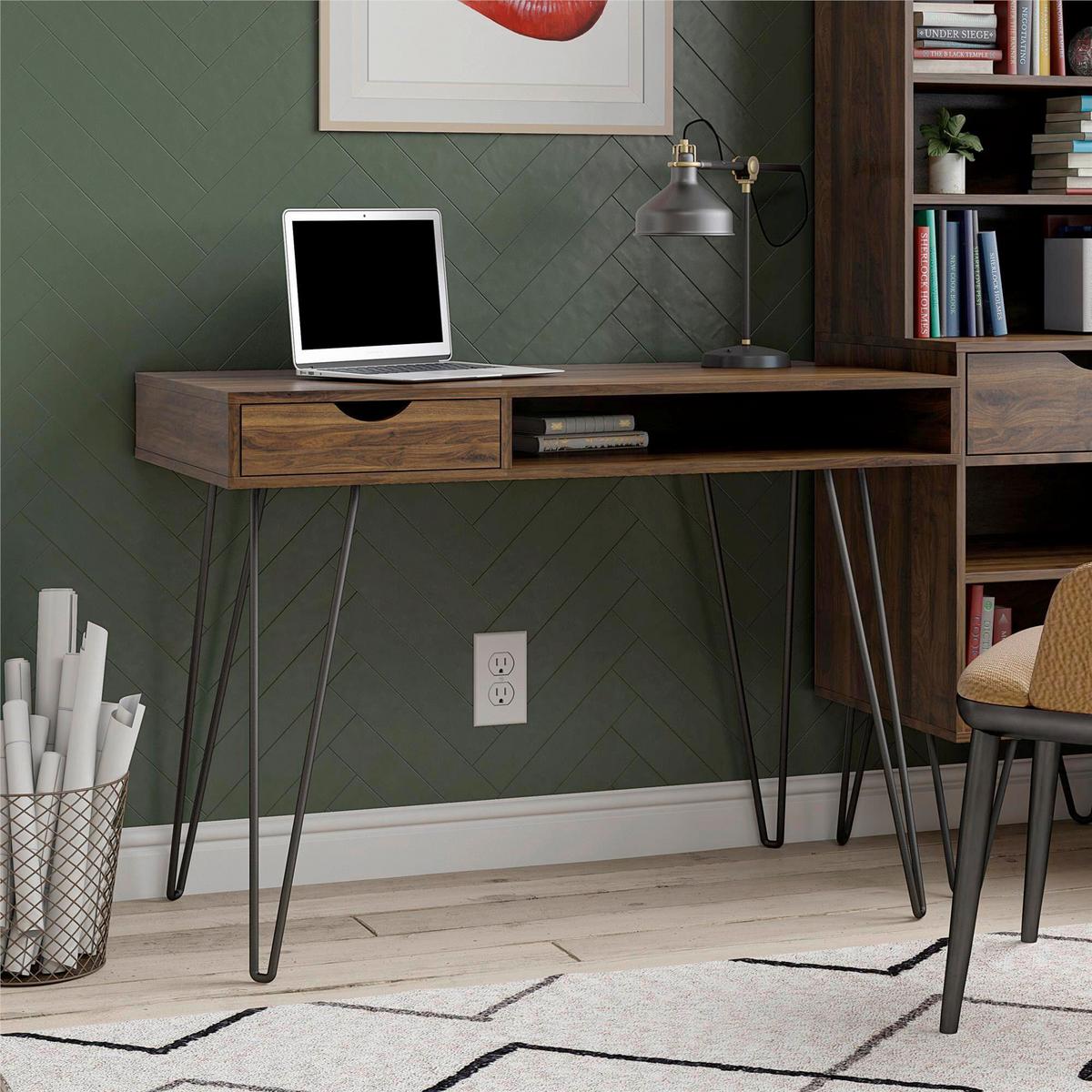 Schreibtisch Concord Walnussfarben Dekor L: 104cm - Walnussfarben/Schwarz, Design, Holzwerkstoff/Metall (104/77/49cm) - MID.YOU