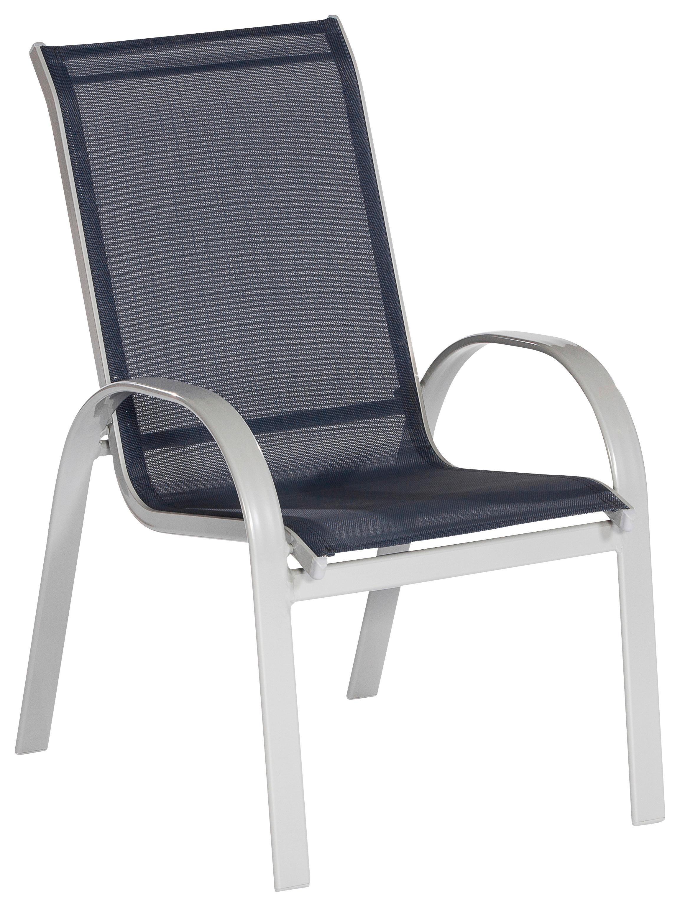 Gartensessel 2er-Set Stapelbar Amalfi Metall/Textil - Silberfarben/Dunkelblau, ROMANTIK / LANDHAUS, Textil/Metall (56/97/76cm) - Gardenson