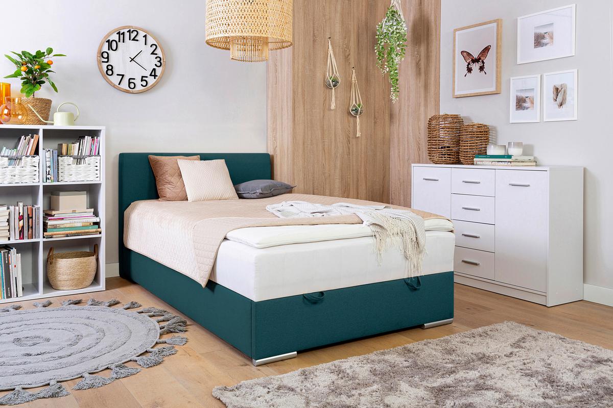 Polsterbett Cosi 120 - Chromfarben/Petrol, KONVENTIONELL, Holz/Textil (120/200cm)