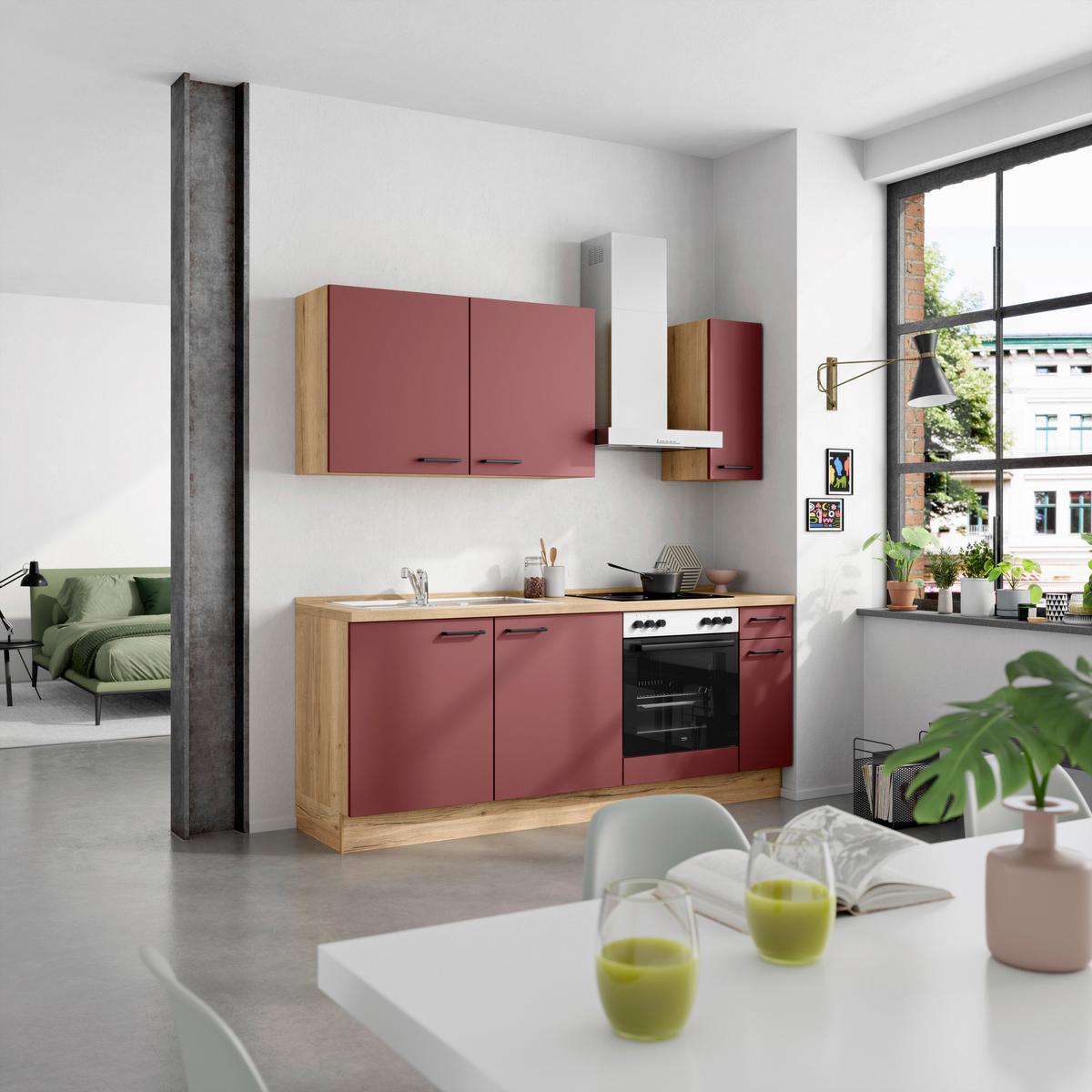 Küchenleerblock Easytouch Low-Line, L5 Rechts - Eichefarben/Rot, MODERN, Holzwerkstoff (210cm) - Nobilia