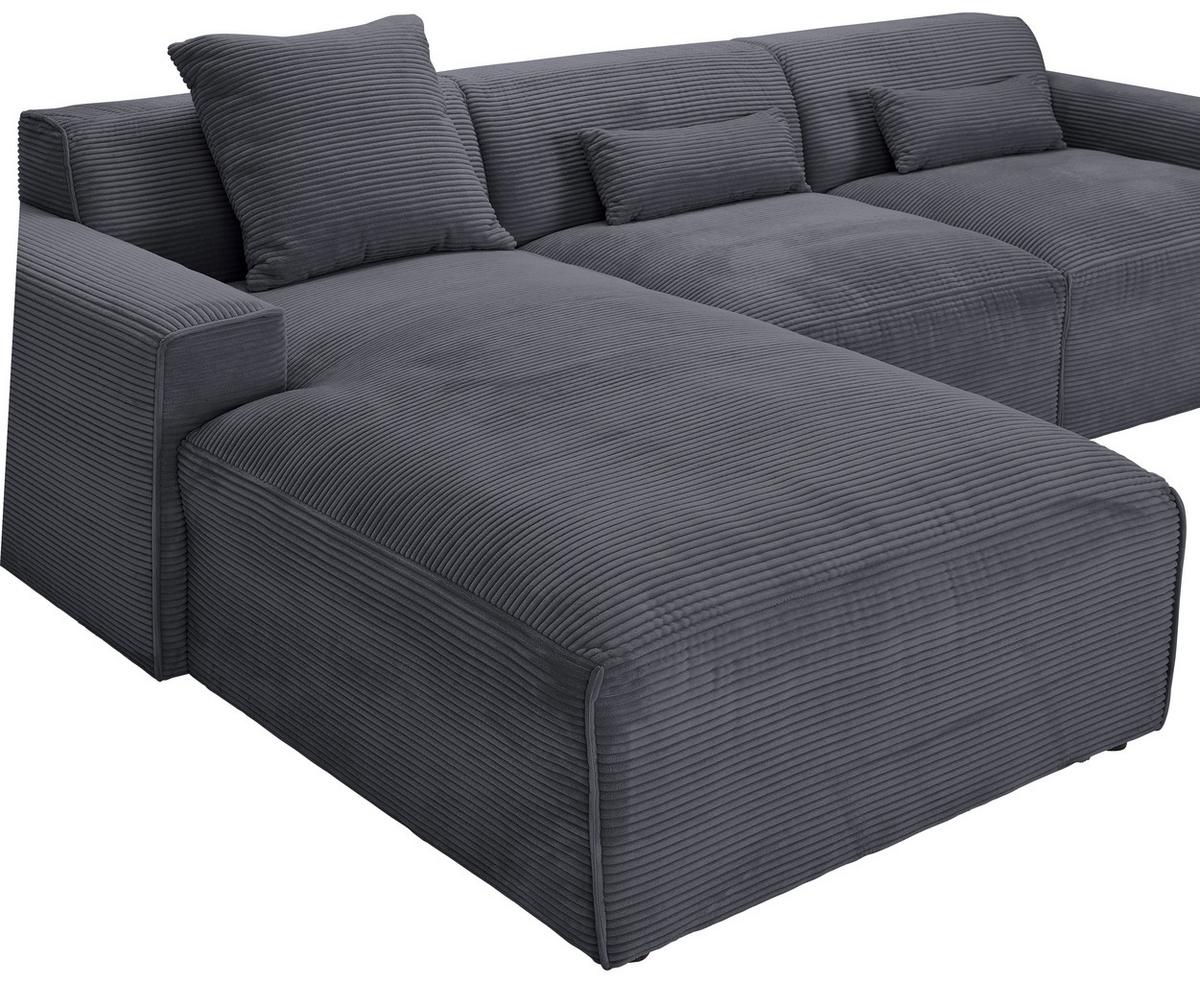 Ecksofa mit Zierkissen Pearl Graphitfarben 196x303 cm - Schwarz/Graphitfarben, Design, Textil (196/303cm) - Livetastic
