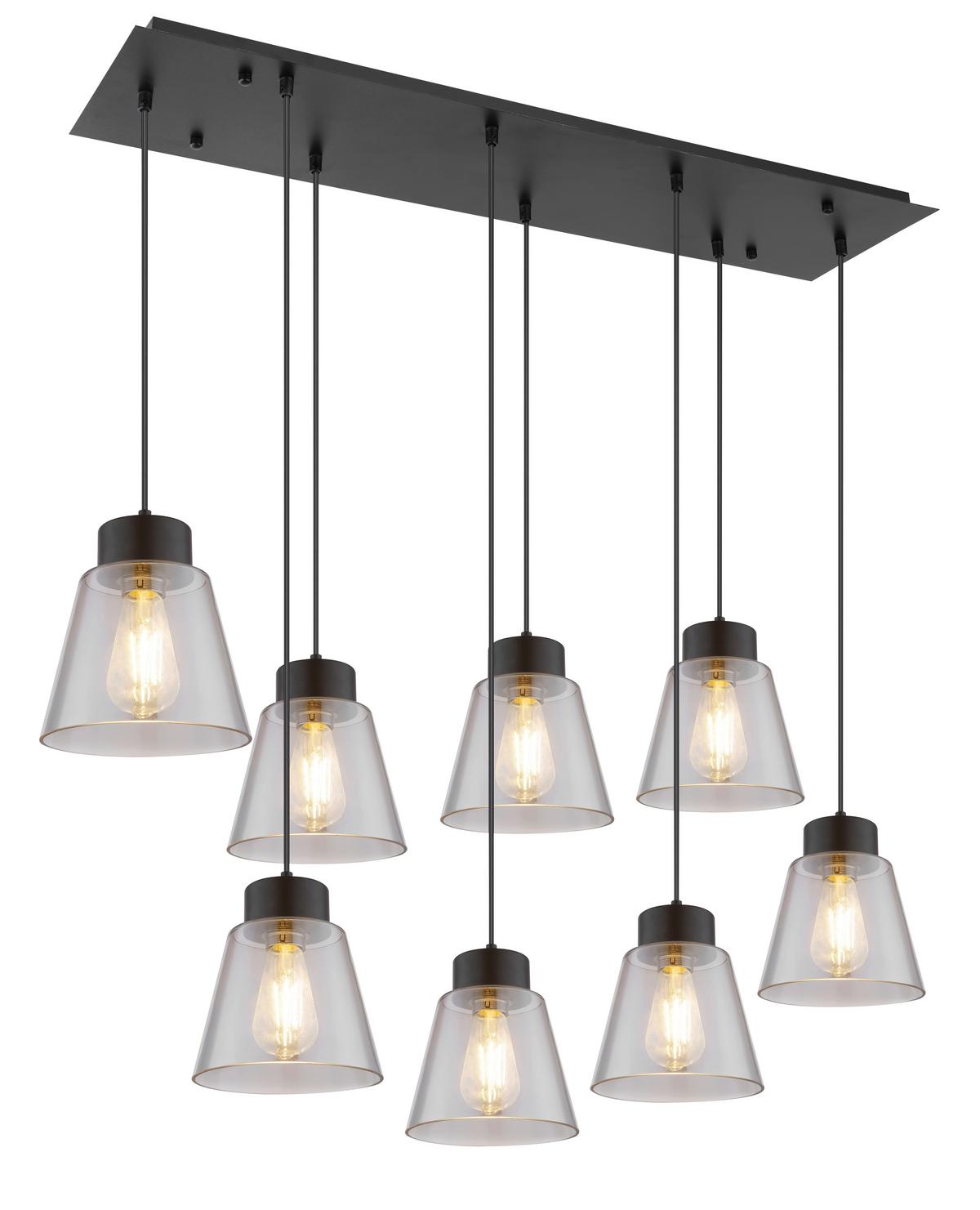 Hängeleuchte Globo H: 125 Cm 8-Flammig - Schwarz, Basics, Glas/Metall (94/34/125cm) - Globo