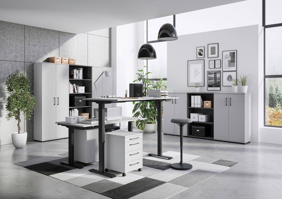 Schreibtisch Profi Schwarz/Grau L: 160cm - Schwarz/Grau, MODERN, Holzwerkstoff/Metall (160/80/71-119cm) - Germania