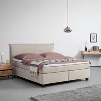Boxspringová posteľ s toperom 180x200 cm, béžová - čierna/béžová, Modern, drevo/textil (180/200cm) - Bessagi Home