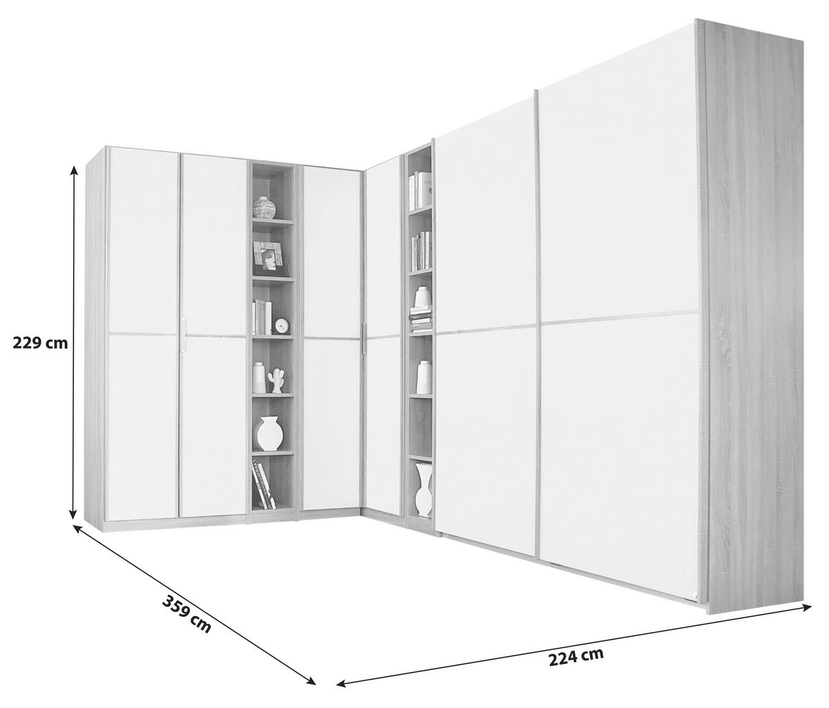 Eckschrank 224x359cm Essensa, Eiche Dekor/weiß - Weiß/Sonoma Eiche, Design, Holzwerkstoff (224/359cm) - Rauch Möbel