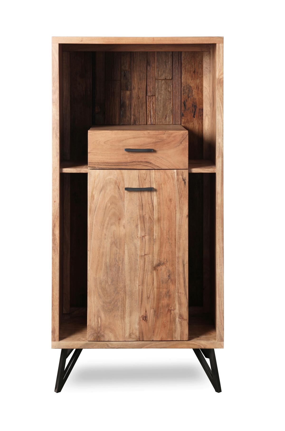 Highboard Indira Akazie Massiv, B: 72 cm - Schwarz/Akaziefarben, ROMANTIK / LANDHAUS, Holz/Metall (72/150/40cm)