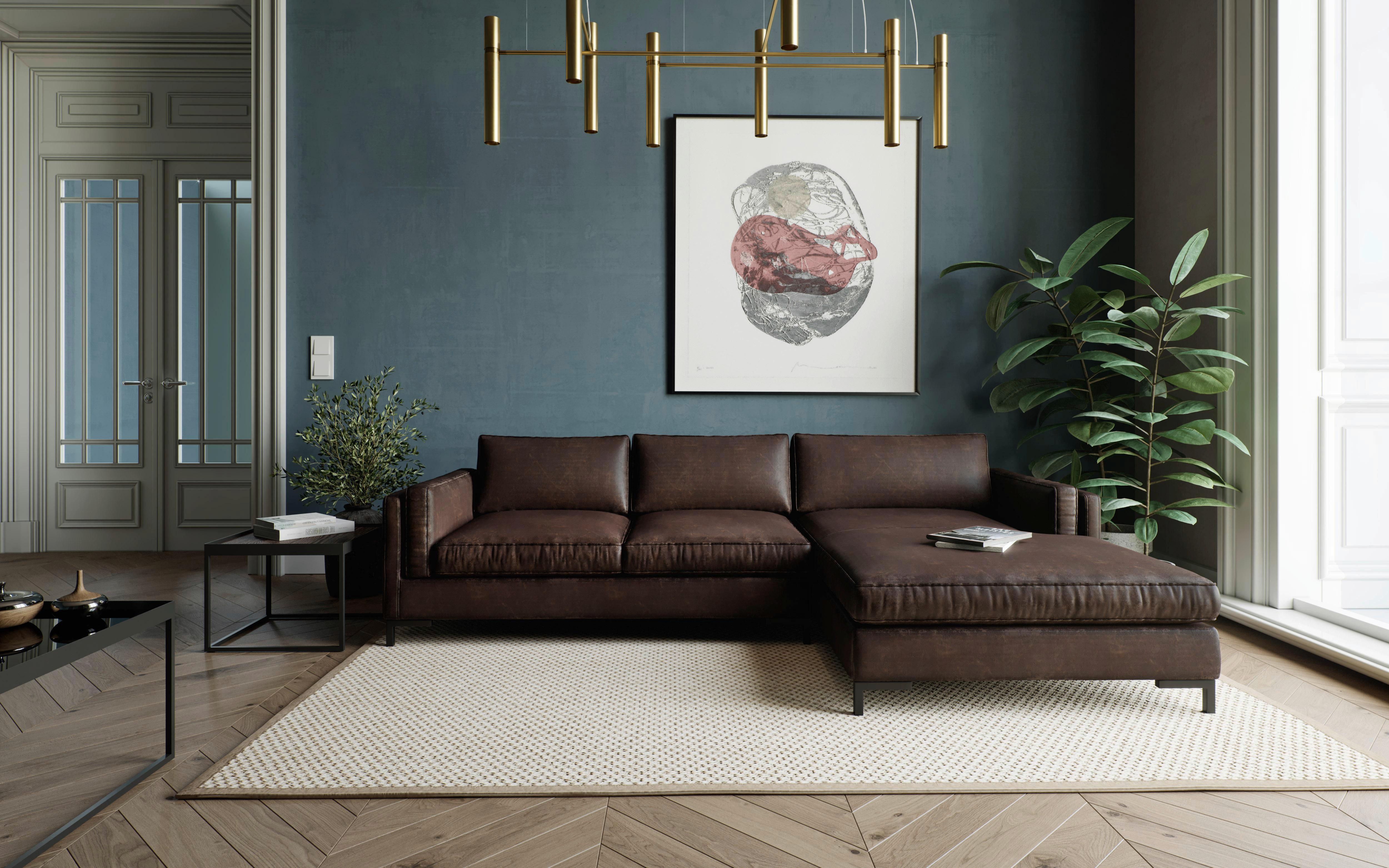 Ecksofa Packo Dunkelbraun S: 265x160 Cm - Dunkelbraun/Schwarz, Design, Textil (265/160cm) - Livetastic