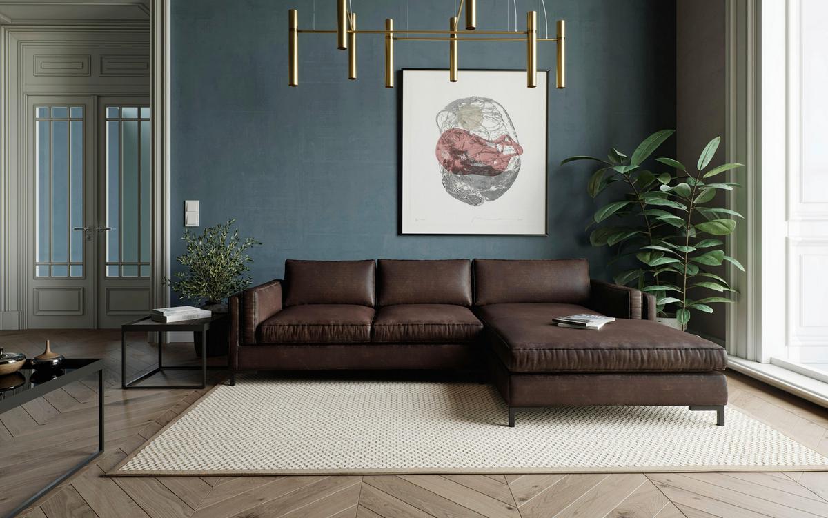 Ecksofa Packo Dunkelbraun S: 265x160 Cm - Dunkelbraun/Schwarz, Design, Textil (265/160cm) - Livetastic
