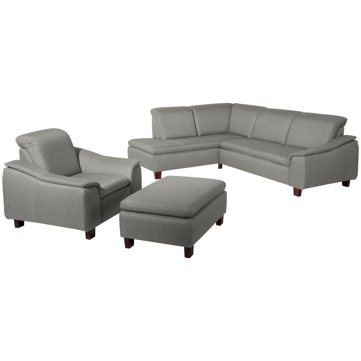 Ecksofa Aaron Hellgrau Flachgewebe - Nussbaumfarben/Hellgrau, Design, Textil (247/82/187cm) - Max Winzer