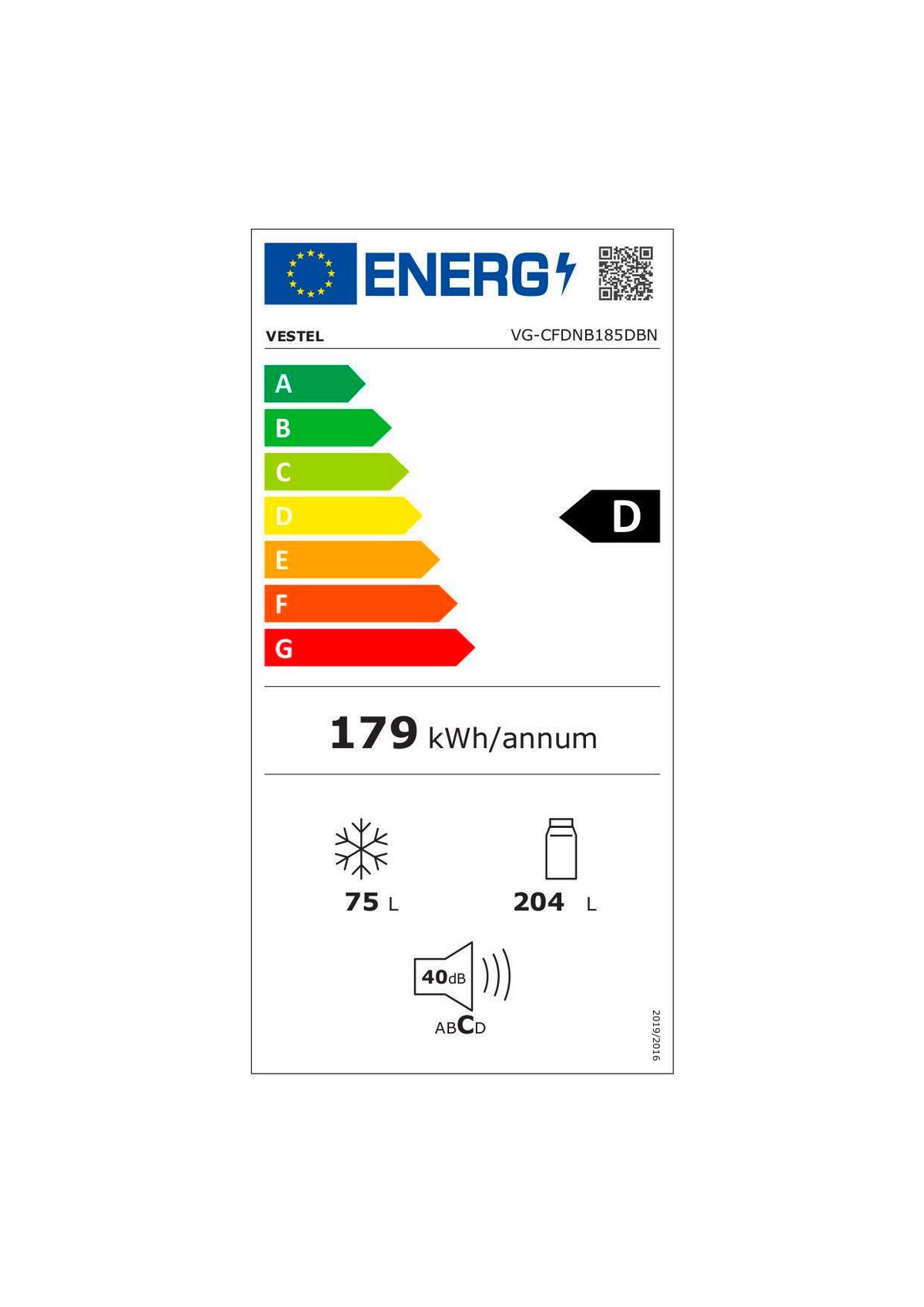 Kühl-Gefrier-Kombination 10820215_vg-Cfdnb185dbn - Schwarz, Basics, Kunststoff (54/180/59,5cm) - Vestel