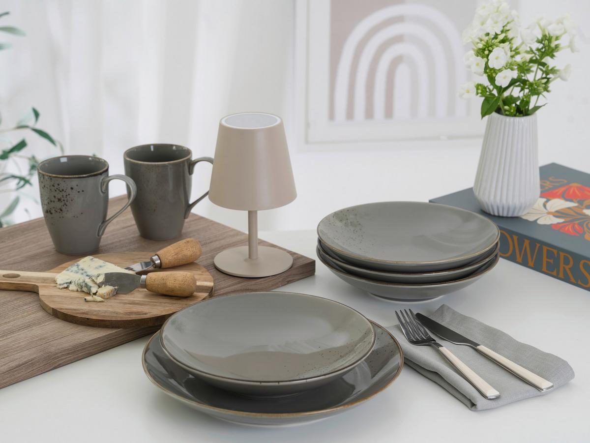 Kombiservice 20tlg. Steinzeug, grau - Grau, Basics, Keramik - Creatable