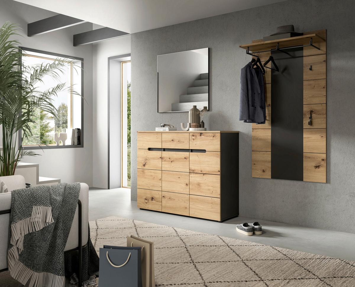 Schuhschrank Canu Eiche Artisan/Grau B: 120 cm - Schwarz/Eiche Artisan, Design, Holzwerkstoff (120/94/37cm) - Livetastic